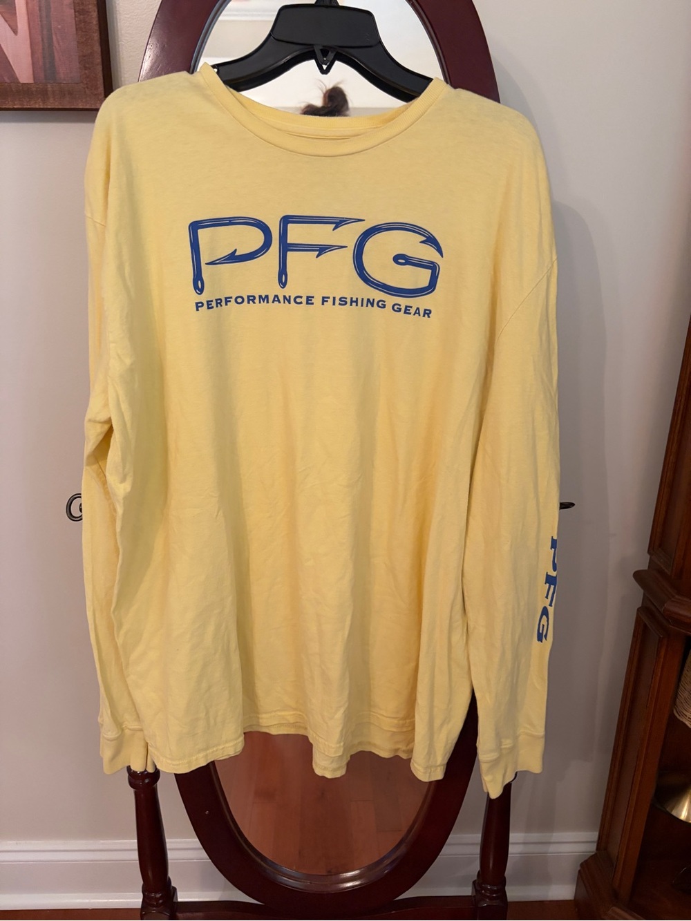 Columbia PFG Long Sleeve Shirt Yellow with Blue Logo